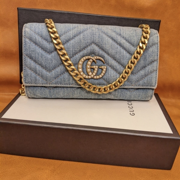 Gucci Handbags - Gucci denim GG Pearl bifold wallet
